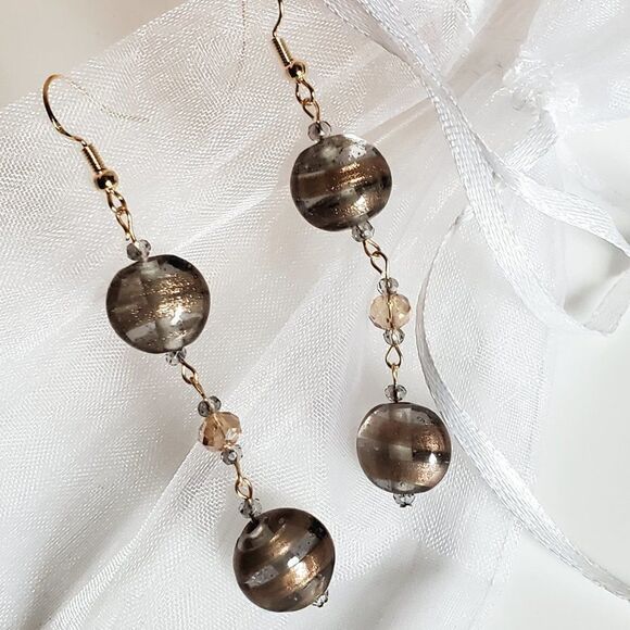 Gold & gray earrings - Handmade (NEW) - Picture 3 of 4